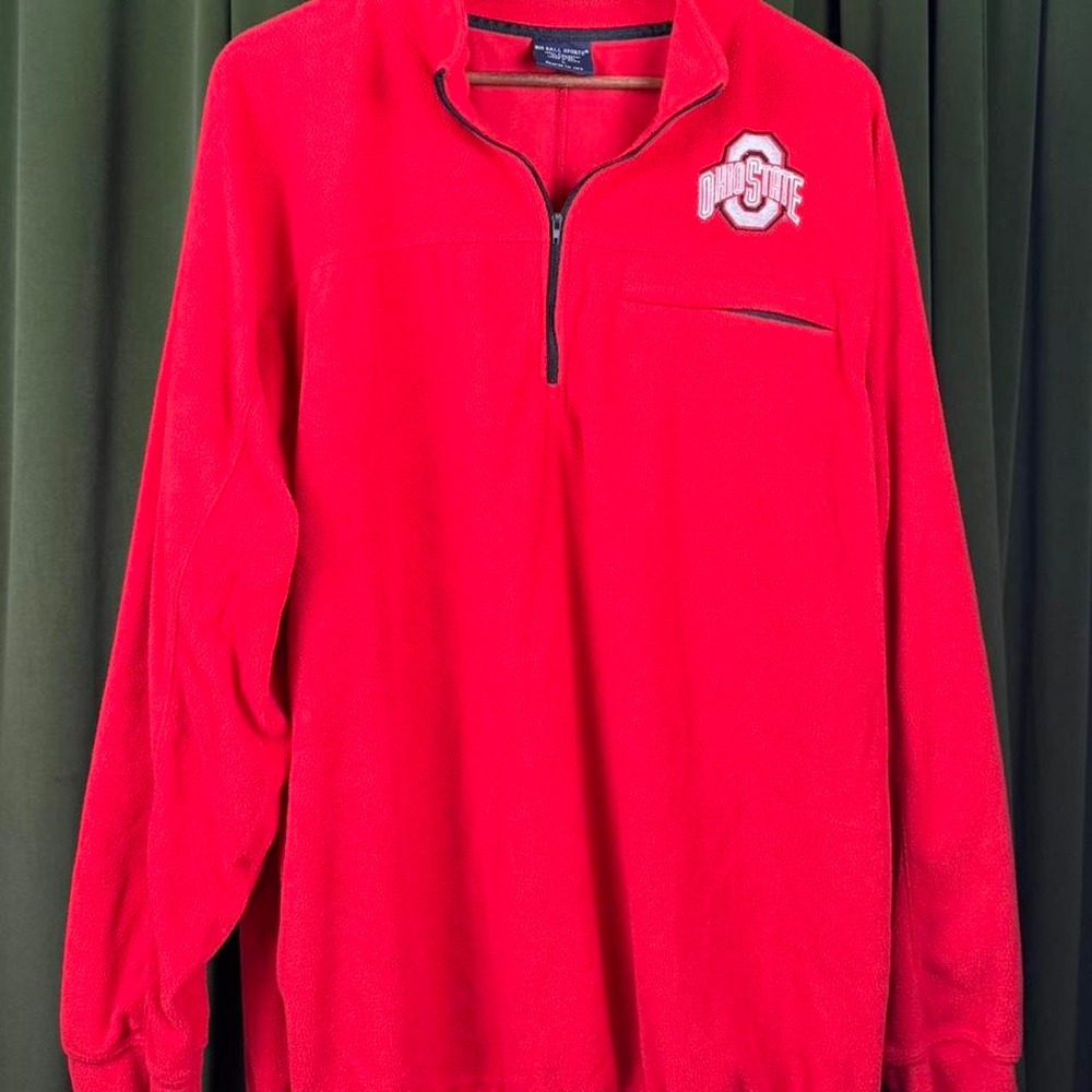 Big Ball Sports Ohio State Buckeyes Mens Red Quarter Zip Fleece Sweatshirt L